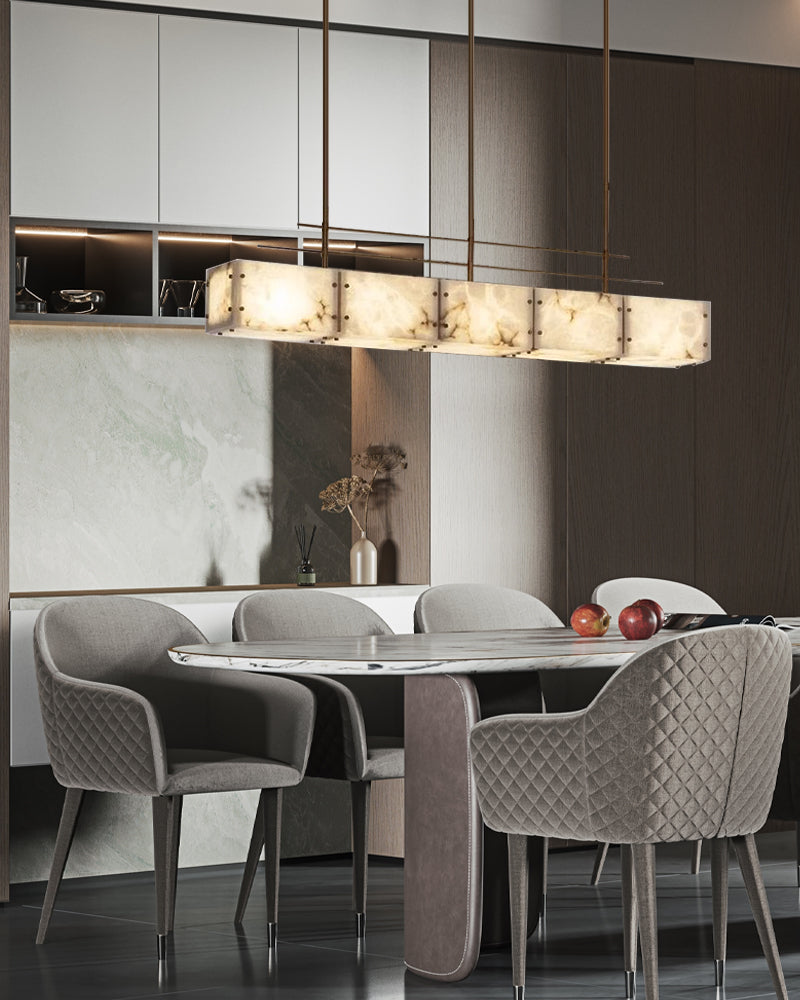 Vintage Alabaster & Gold Long Chandelier 48“60”71