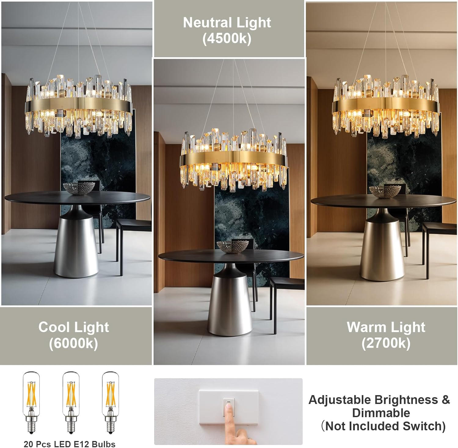 Modern Luxury Gold Round 12-Light K9 Crystal Chandelier