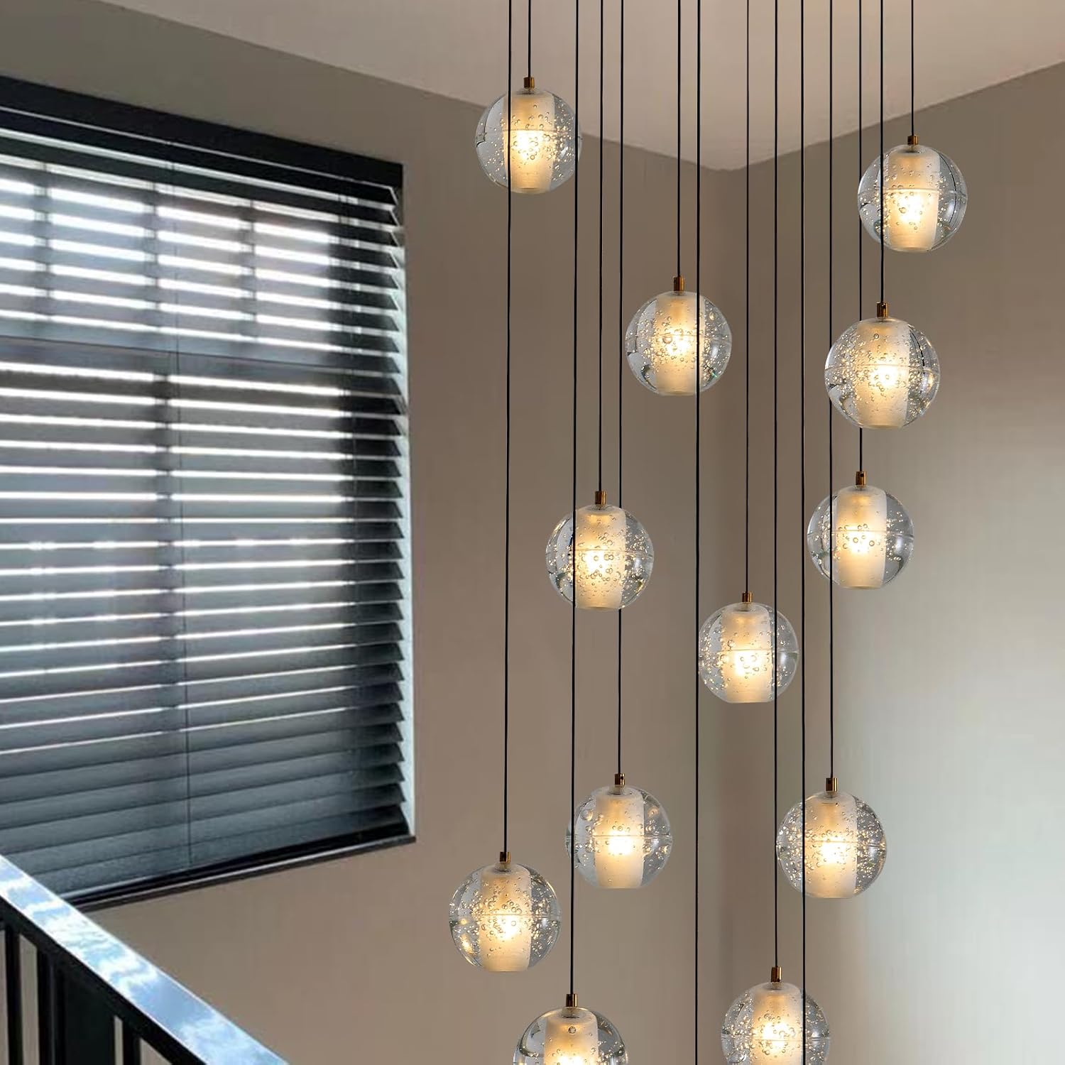 Elegant Gold Crystal 14-Light Adjustable Staircase Chandelier for Modern Homes