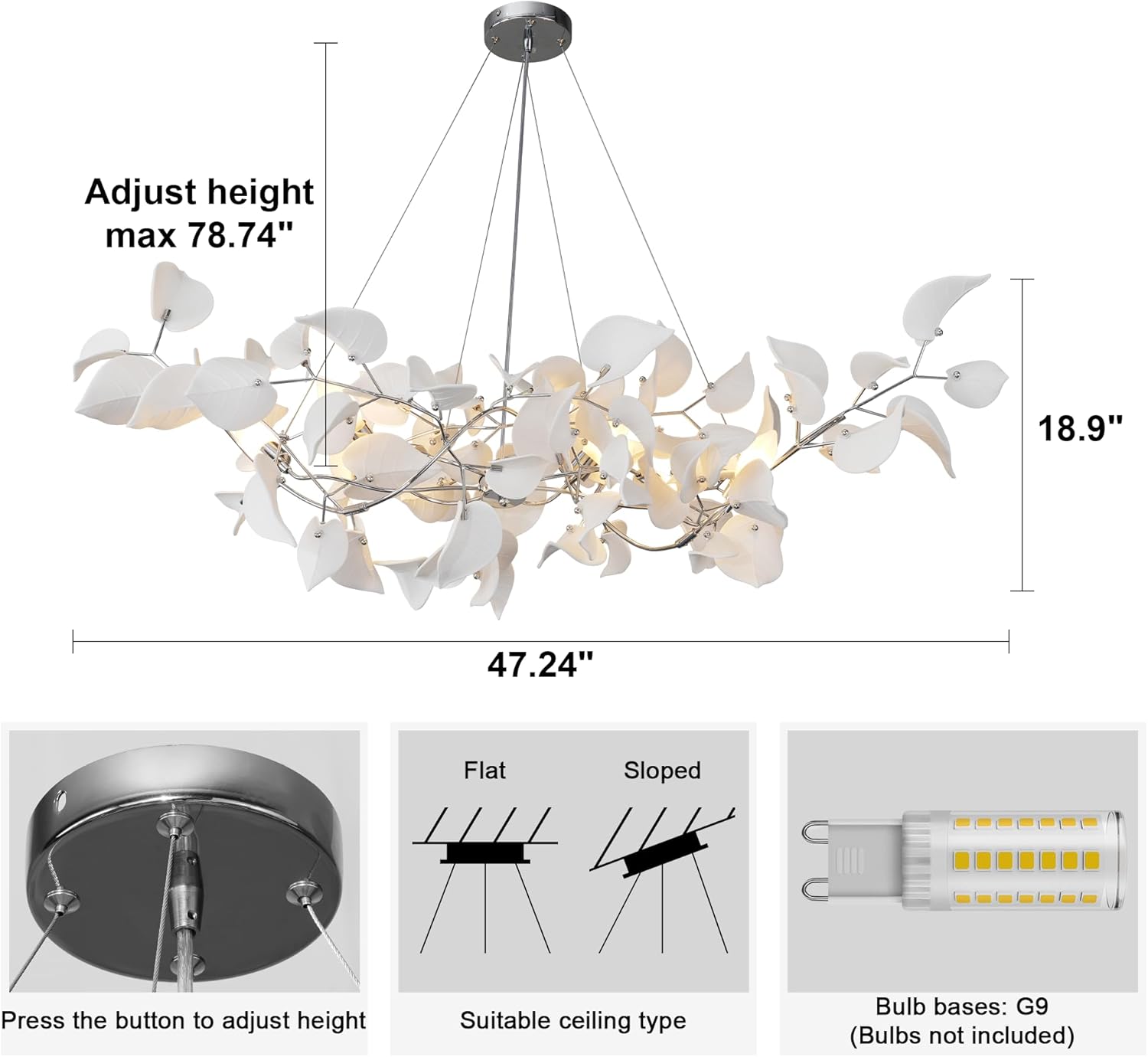 Gold Ceramic Leaf Chandelier with 6 Adjustable Lights, 31.5