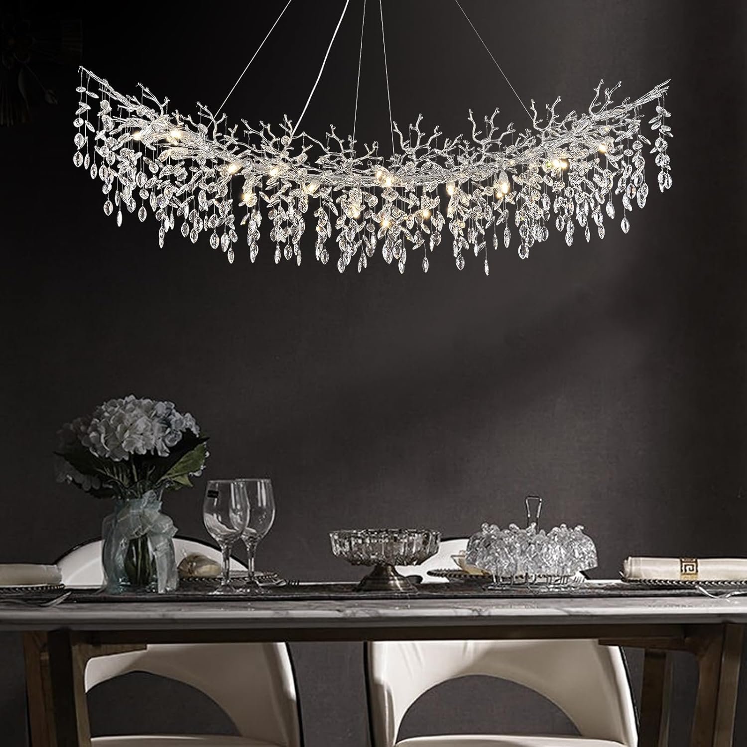 Modern Silver Crystal Glass Tree Branchs Chandelier 55