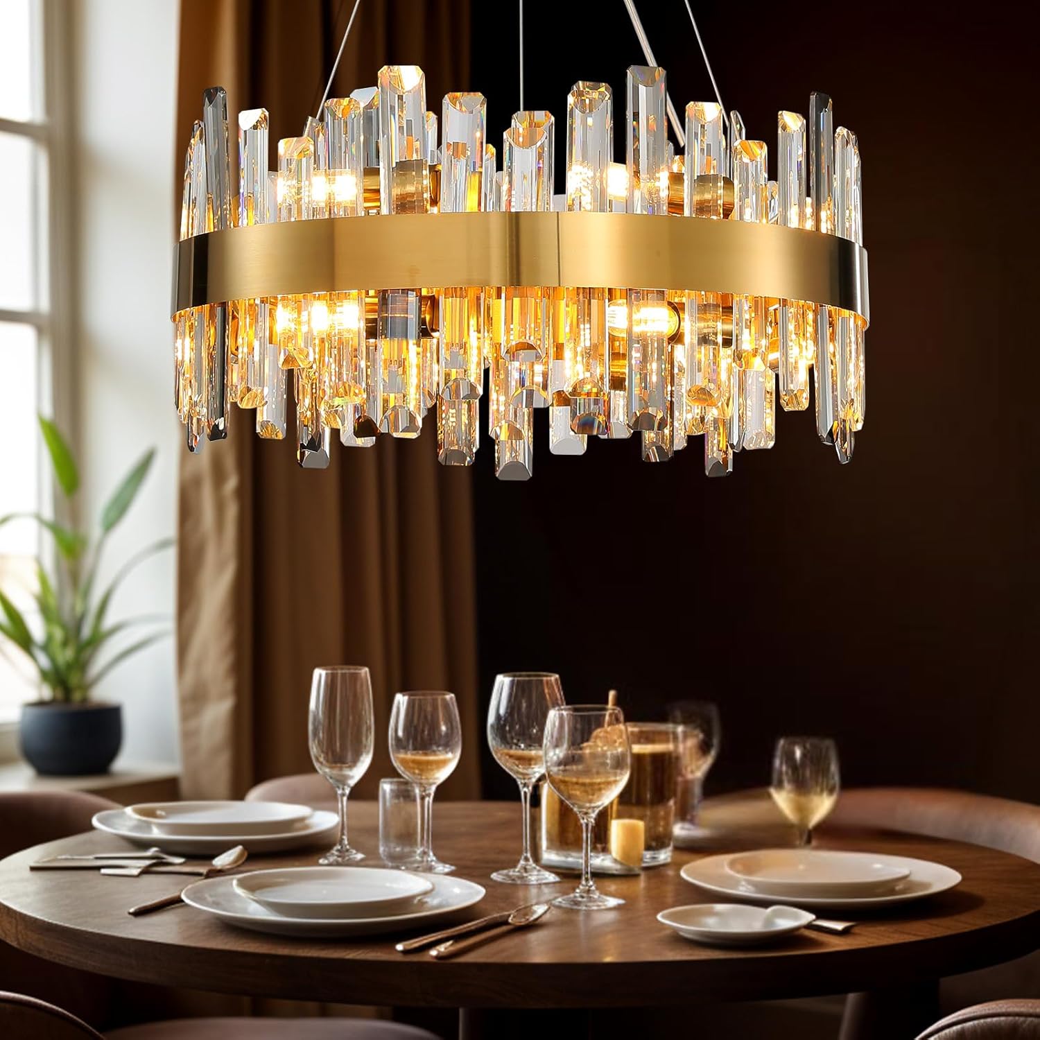 Modern Luxury Gold Round 12-Light K9 Crystal Chandelier