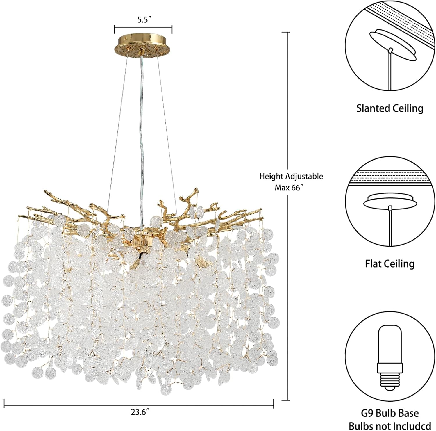 YUYI Gold Modern Tree Branch Crystal Chandelier 23.6" Round