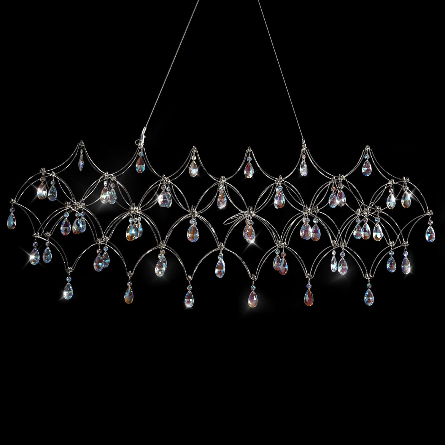 Large Silver Rectangle Crystal Chandelier 49.2