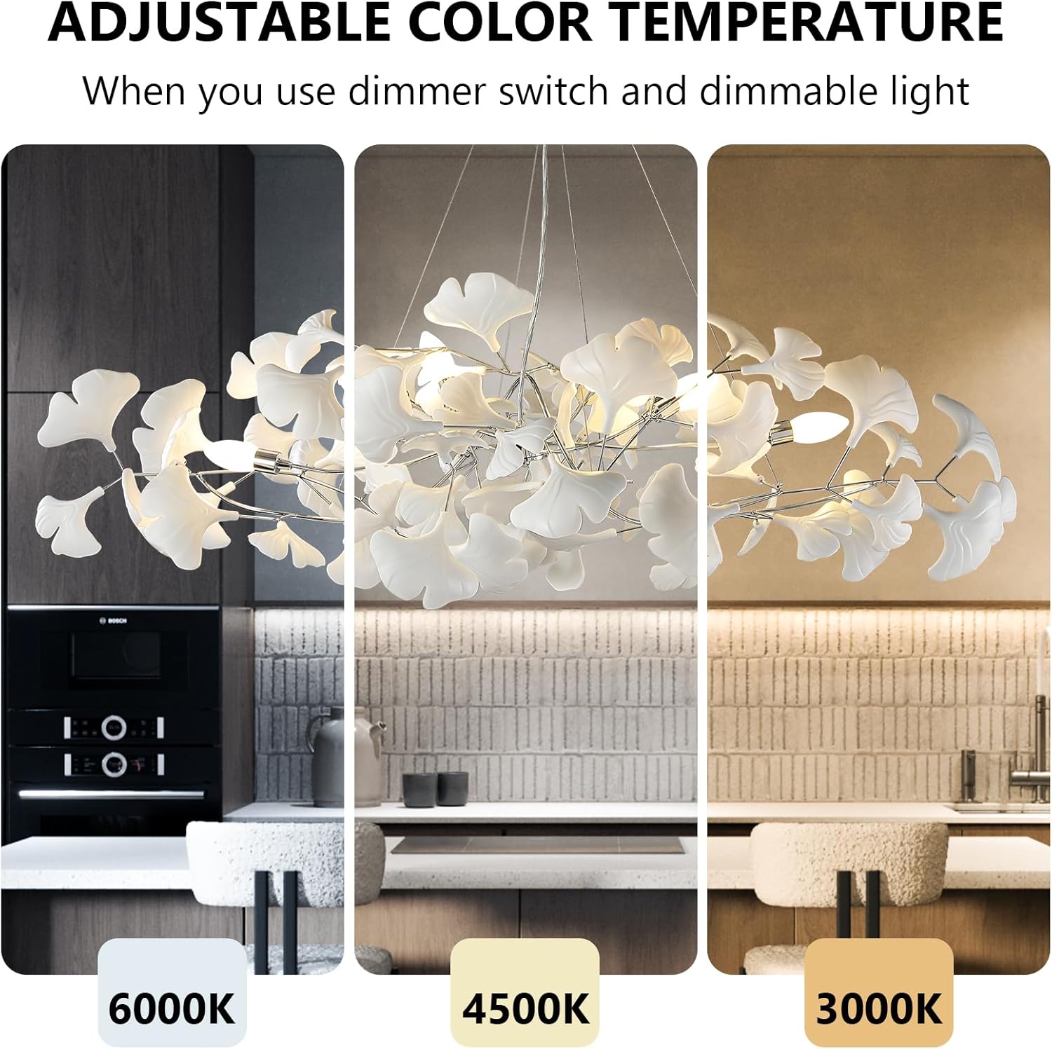 Silver Ceramic Ginkgo Leaf Branch Chandelier – 47.2