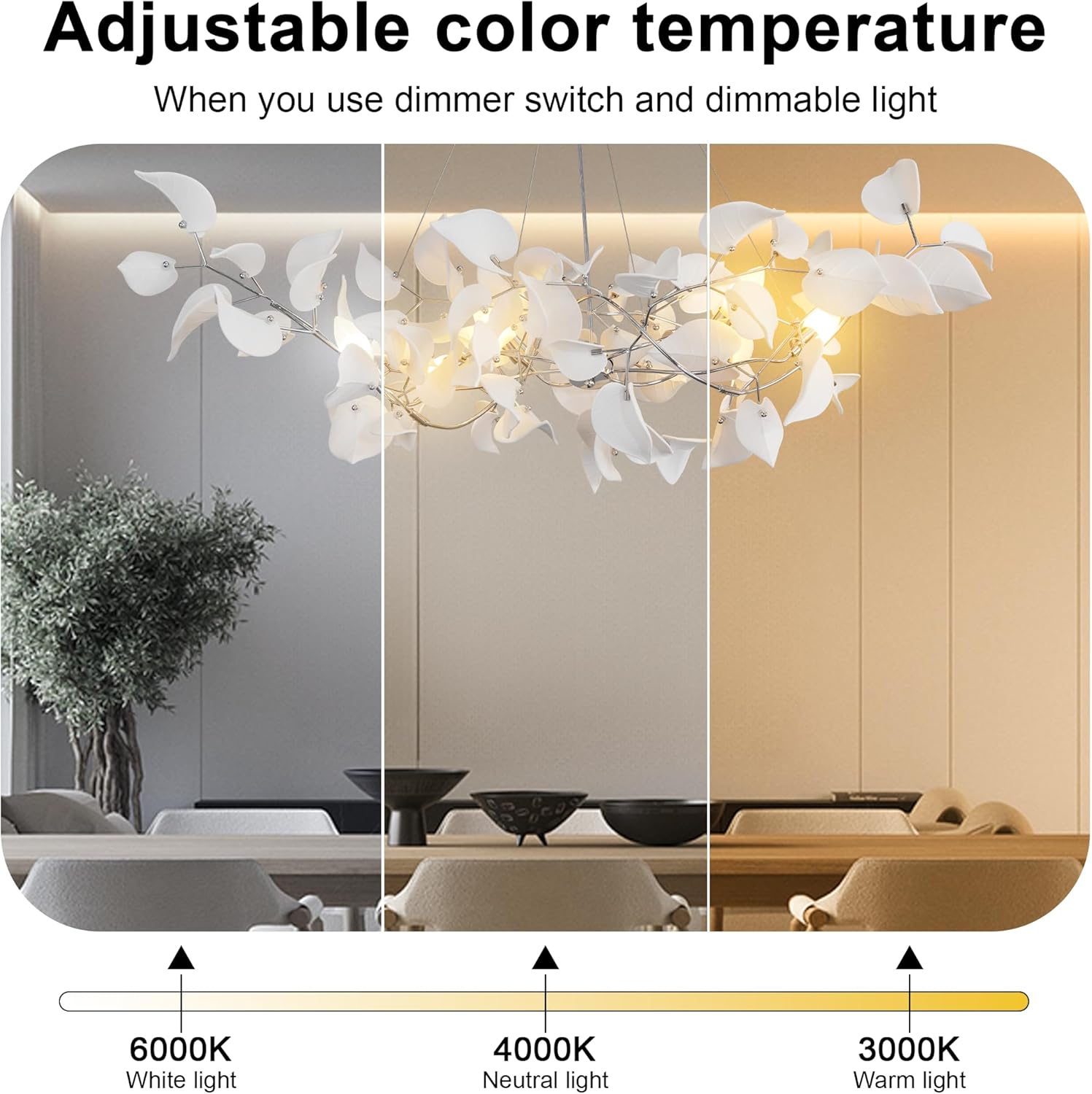 Gold Ceramic Leaf Chandelier with 6 Adjustable Lights, 31.5