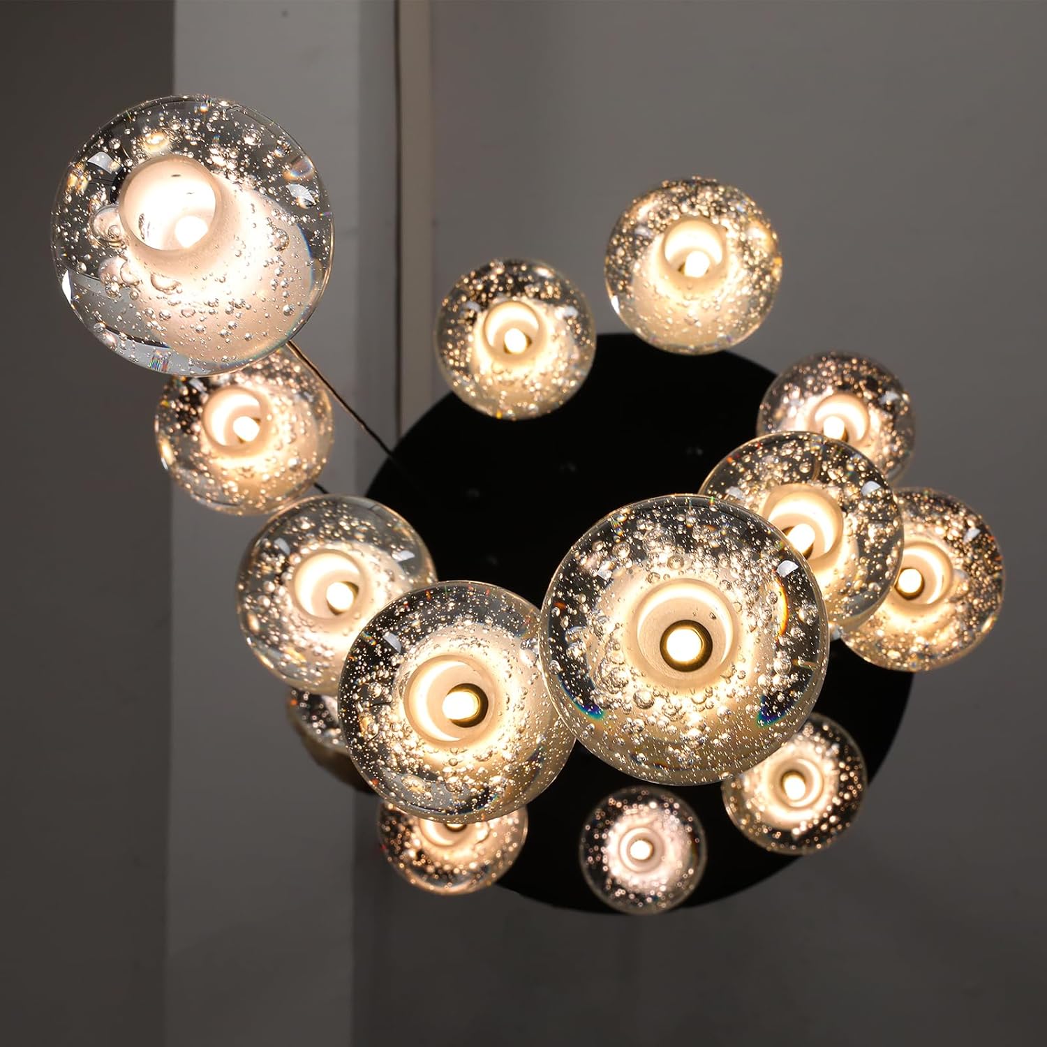 Black Crystal Staircase Chandelier with Adjustable Height and 8 Lights