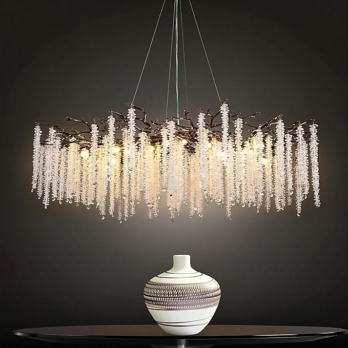 YUYI 47.2" Black Modern Crystal Chandelier for Dining Rooms