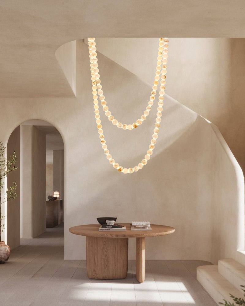 Modern LED Natural Alabaster Globes Beads Hanging Chandelier Indoor Lighting Fixture