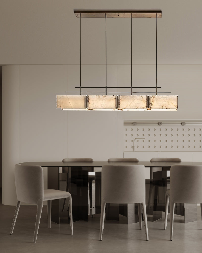 Vintage Alabaster & Gold Long Chandelier 48“60”71