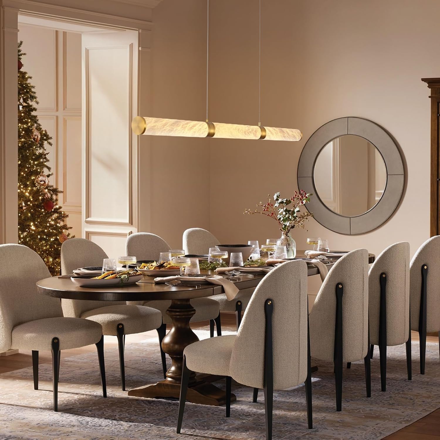 Cylinder Alabaster Chandelier-Gold