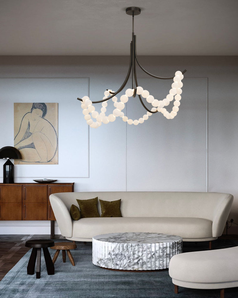 Cluster String Alabaster Beads Semi Flush Chandelier