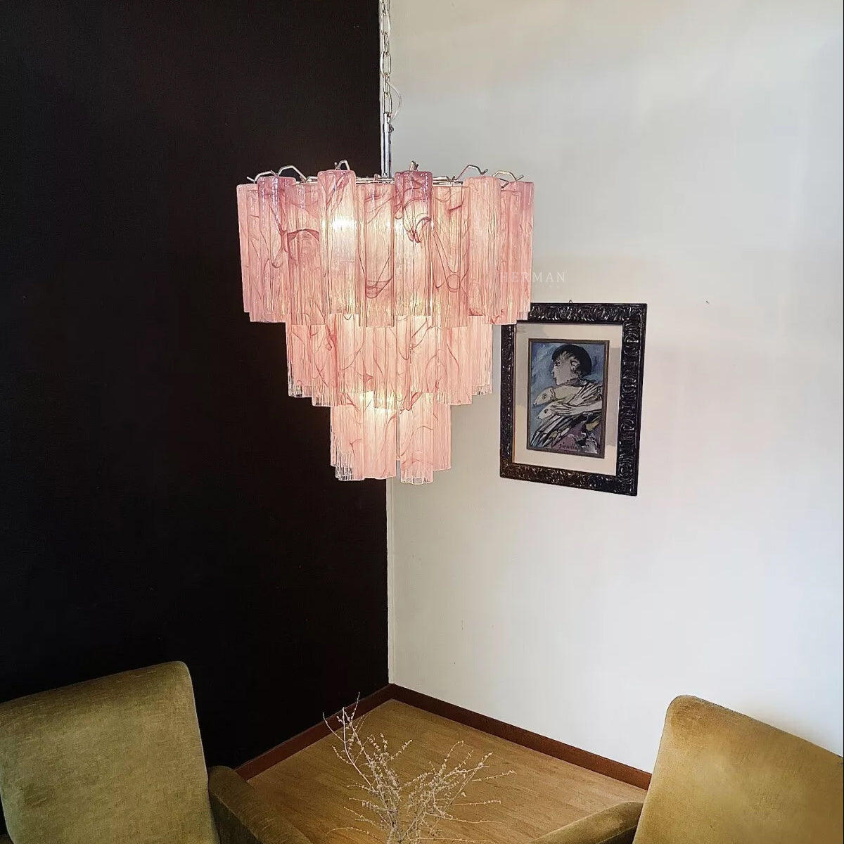Murano Chandelier – 48 tubes – Alabaster Pink
