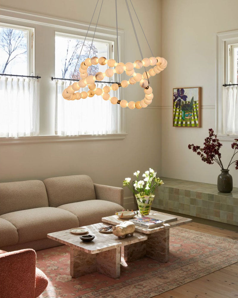 Modern Pearl Alabaster Necklace Circle Triple Chandelier with Dia 60+80+100cm