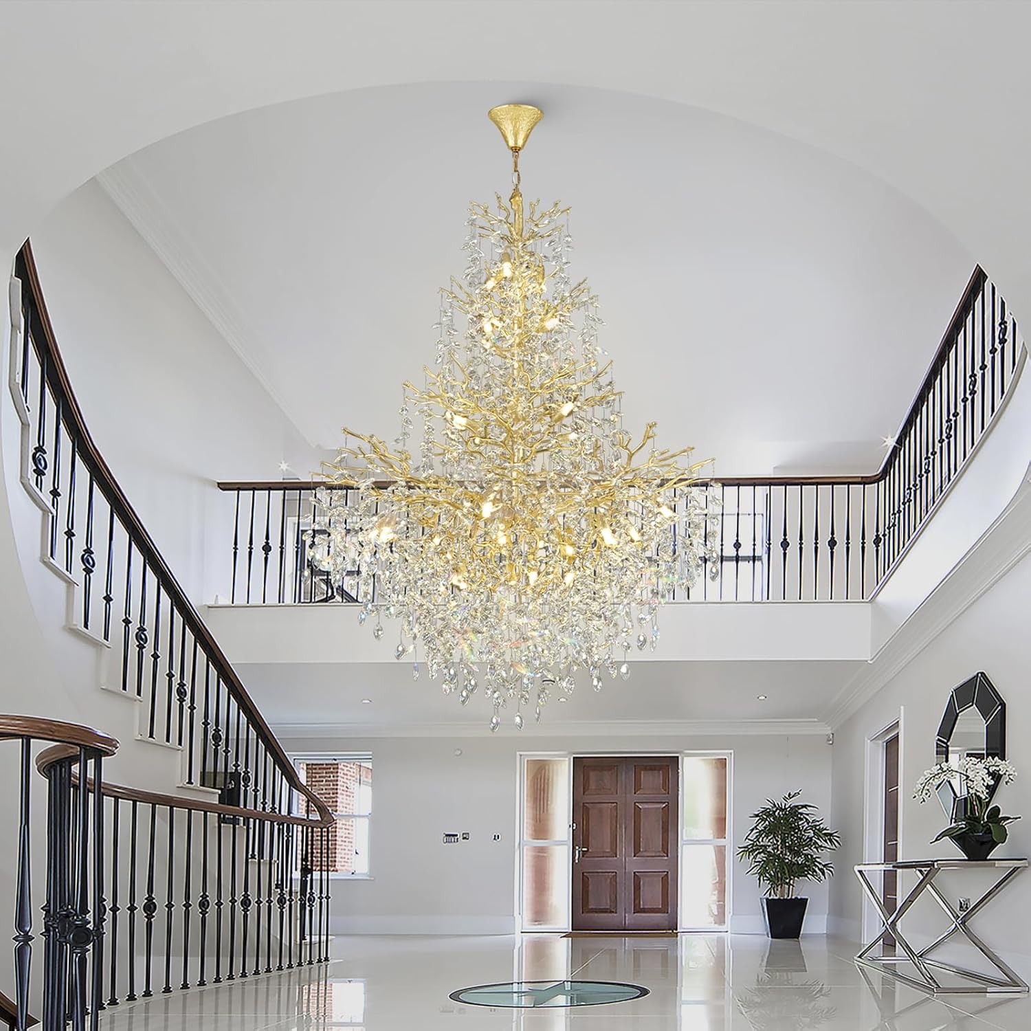 Silver Tree Branch Crystal High Ceilings Chandeliers - Fast Delivery-1-Luxehomezone