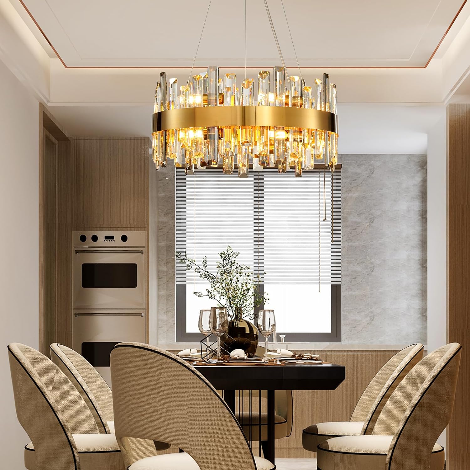 Modern Luxury Gold Round 12-Light K9 Crystal Chandelier