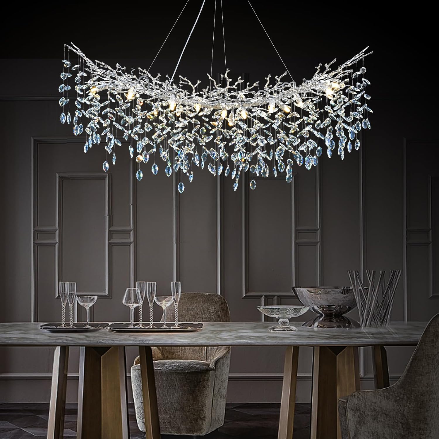Modern Silver Crystal Glass Tree Branchs Chandelier 55
