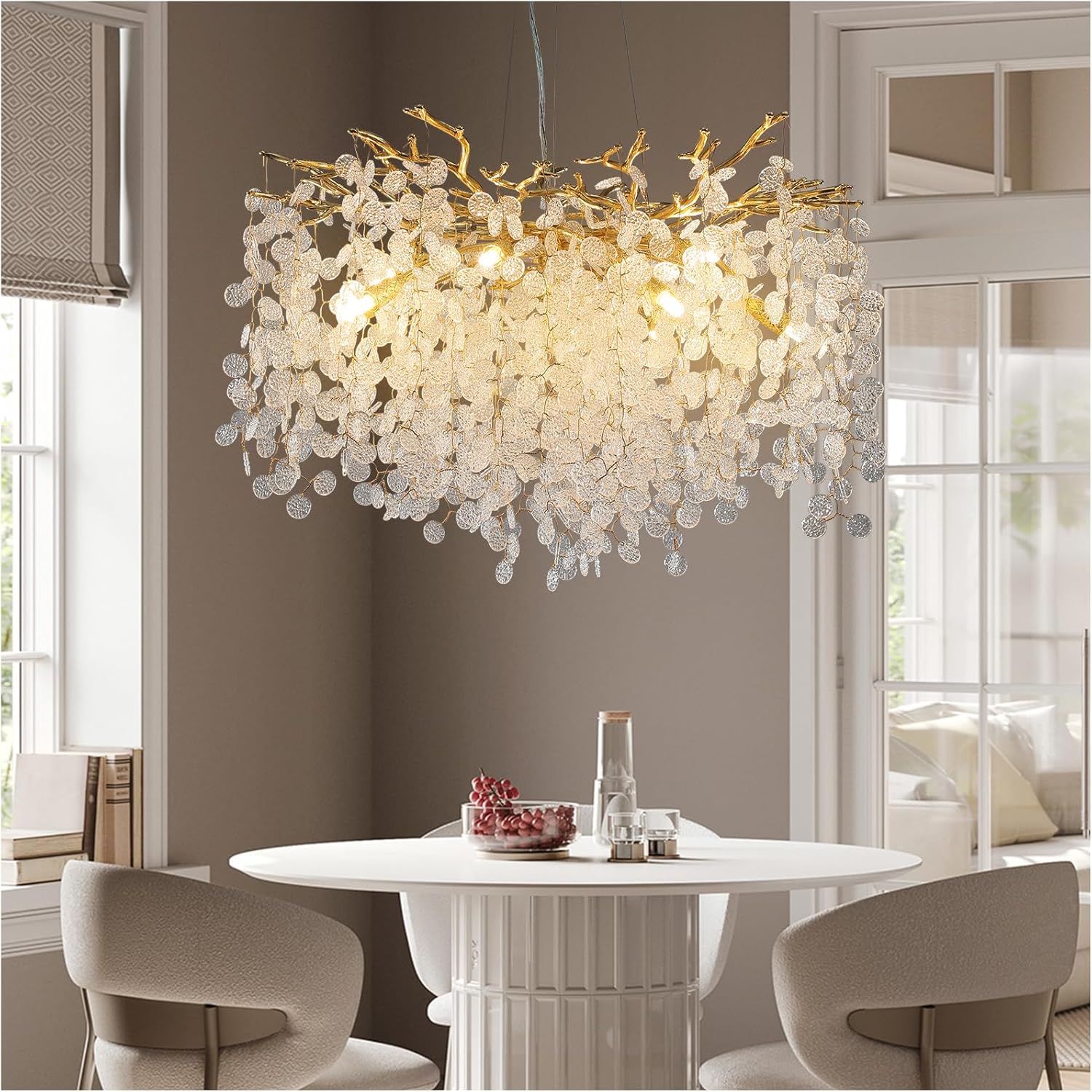 YUYI 30-Inch Modern Tree Branch Crystal Chandelier for Dining Rooms