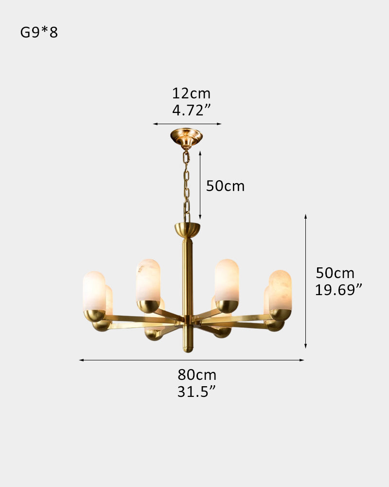 Alabaster Luxury Moonshade Brass Chandelier for dining room