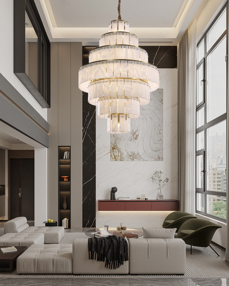 Stairwell Luxury Modern LED High Ceiling Large Alabaster Chandelier