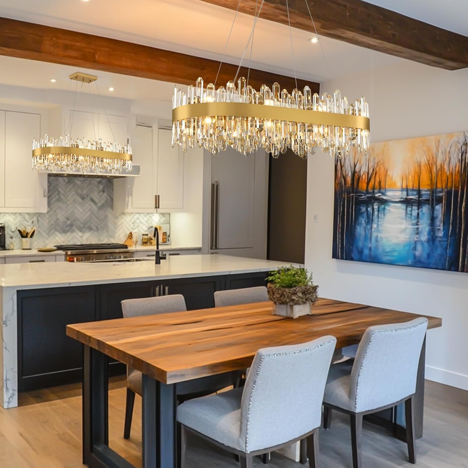 MDEGLYO Modern Crystal Linear Chandelier