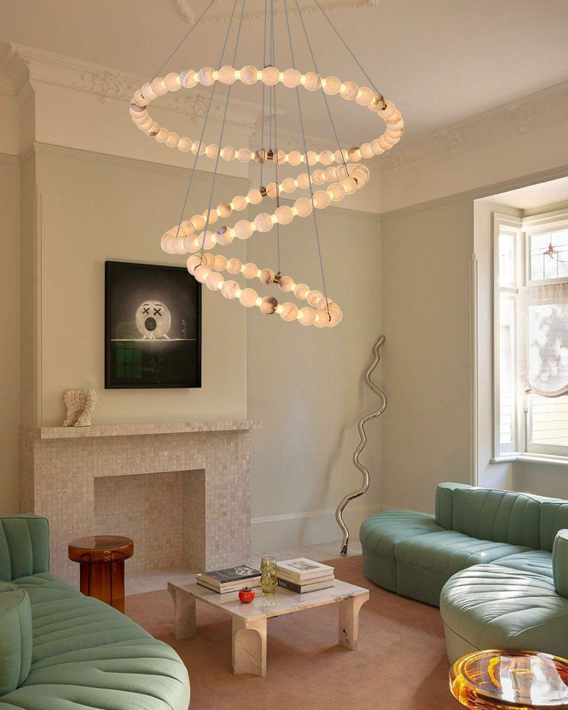 Modern Pearl Alabaster Necklace Circle Double Chandelier by dimming