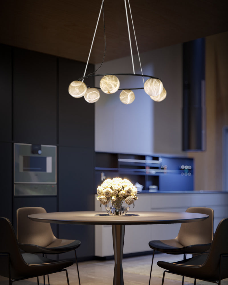 Single/Triple Spiral black ring cluster alabaster 6/9/12/27 balls chandelier