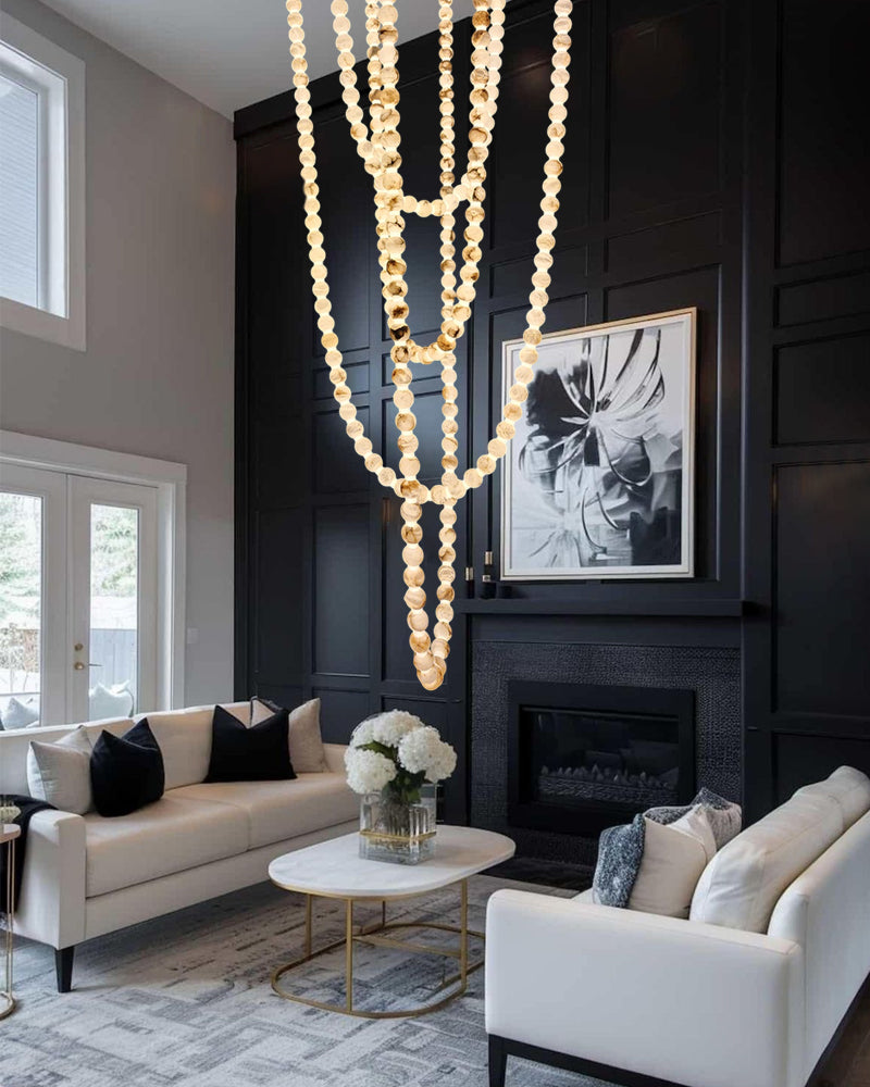 Modern LED Natural Alabaster Globes Beads Hanging Chandelier Indoor Lighting Fixture