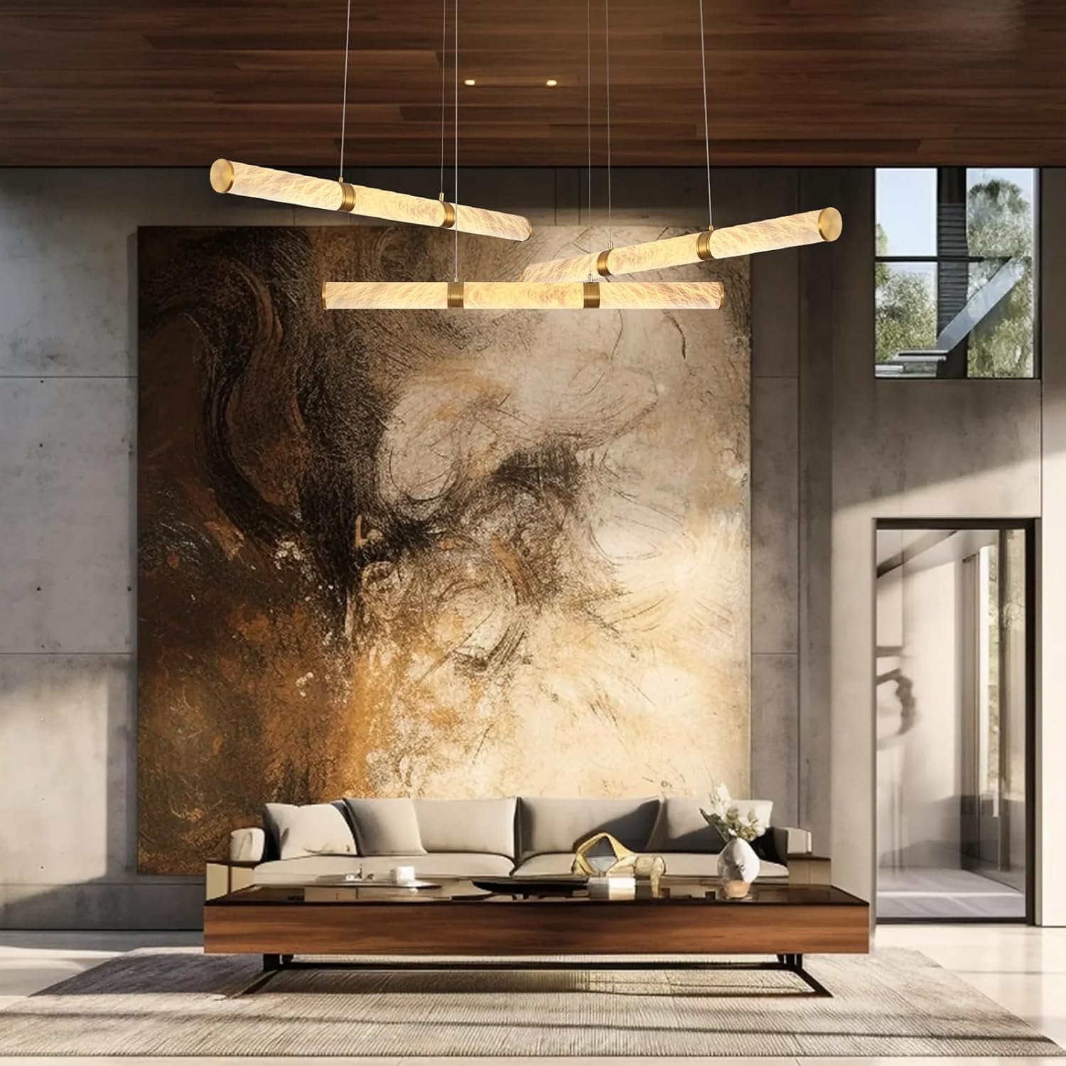 Cylinder Alabaster Chandelier-Gold