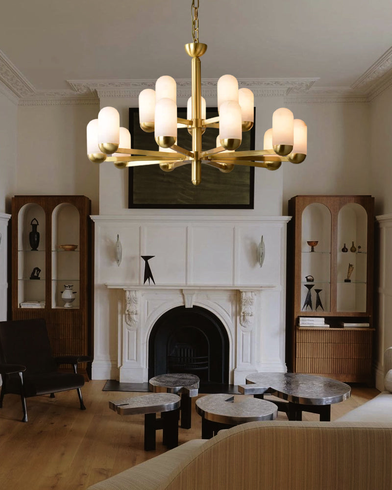 Alabaster Luxury Moonshade Brass Chandelier for dining room