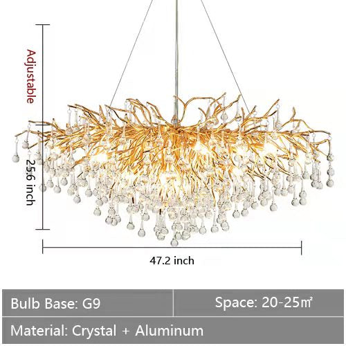 Stunning Tree Branch Crystal Chandelier with Clear Teardrop-shaped for Living/Dining Room