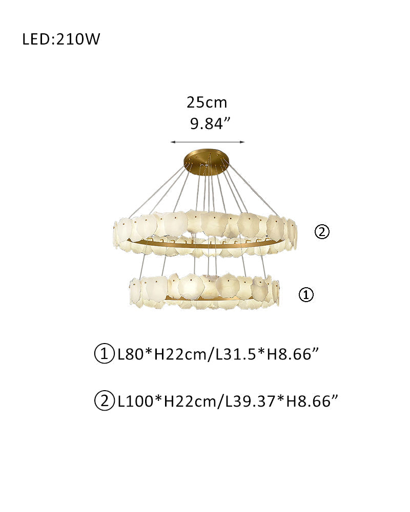 3-tiered stairwell chandeliers | irregular alabaster plate in disk ceiling with long cord