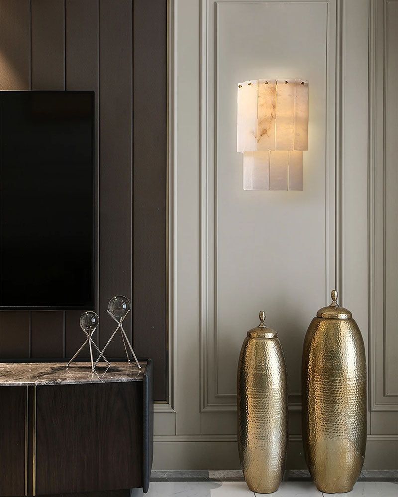 Modern White Alabaster Shade Multi-Layer Rectangle Chandelier