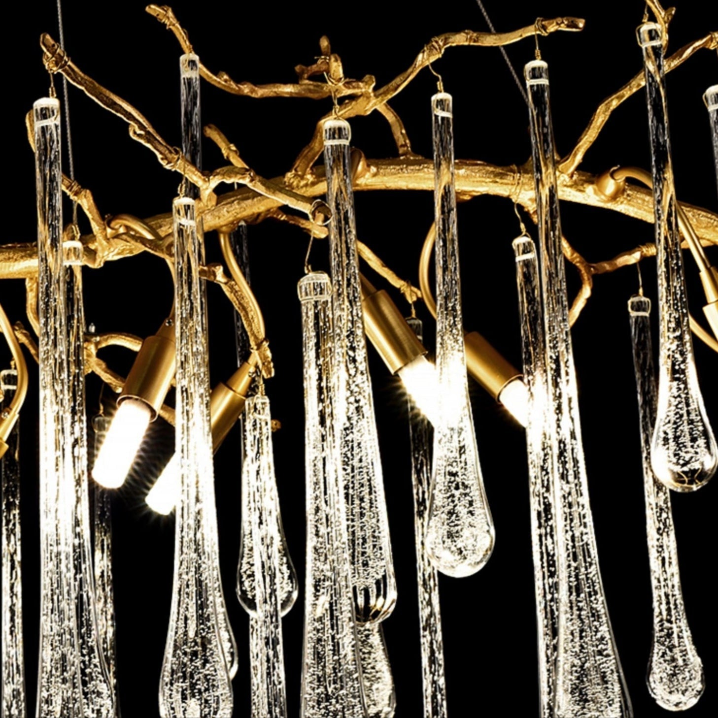 Branch Crystal Drops Chandelier in French Style with Copper Gold Finish for Dining and Living Room Ceiling