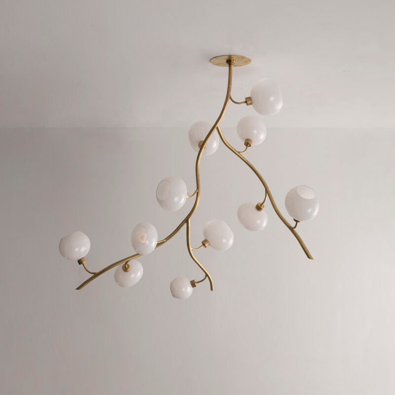 Modern Brass Branch Chandelier with Handcrafted Glass Globes