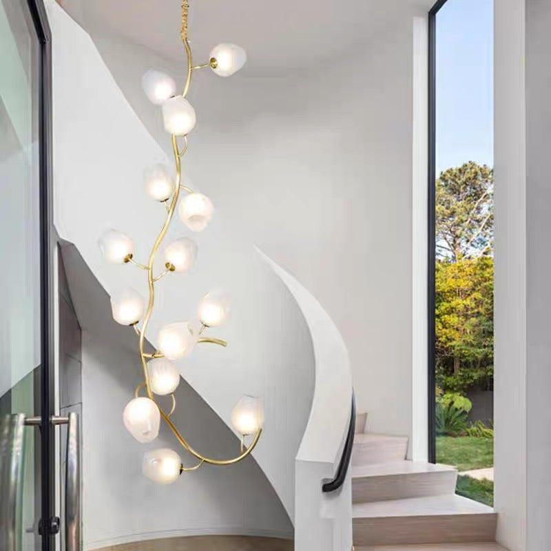 Artistic Glass Lampshade Chandelier with Branches Design for High Ceilings