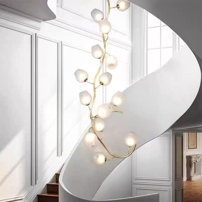 Artistic Glass Lampshade Chandelier with Branches Design for High Ceilings