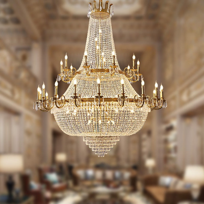 Oversized Luxury Double-layers Golden French Style Crystal Chandelier for Living/Dinning Room/Foyer/Hallway/Staircase