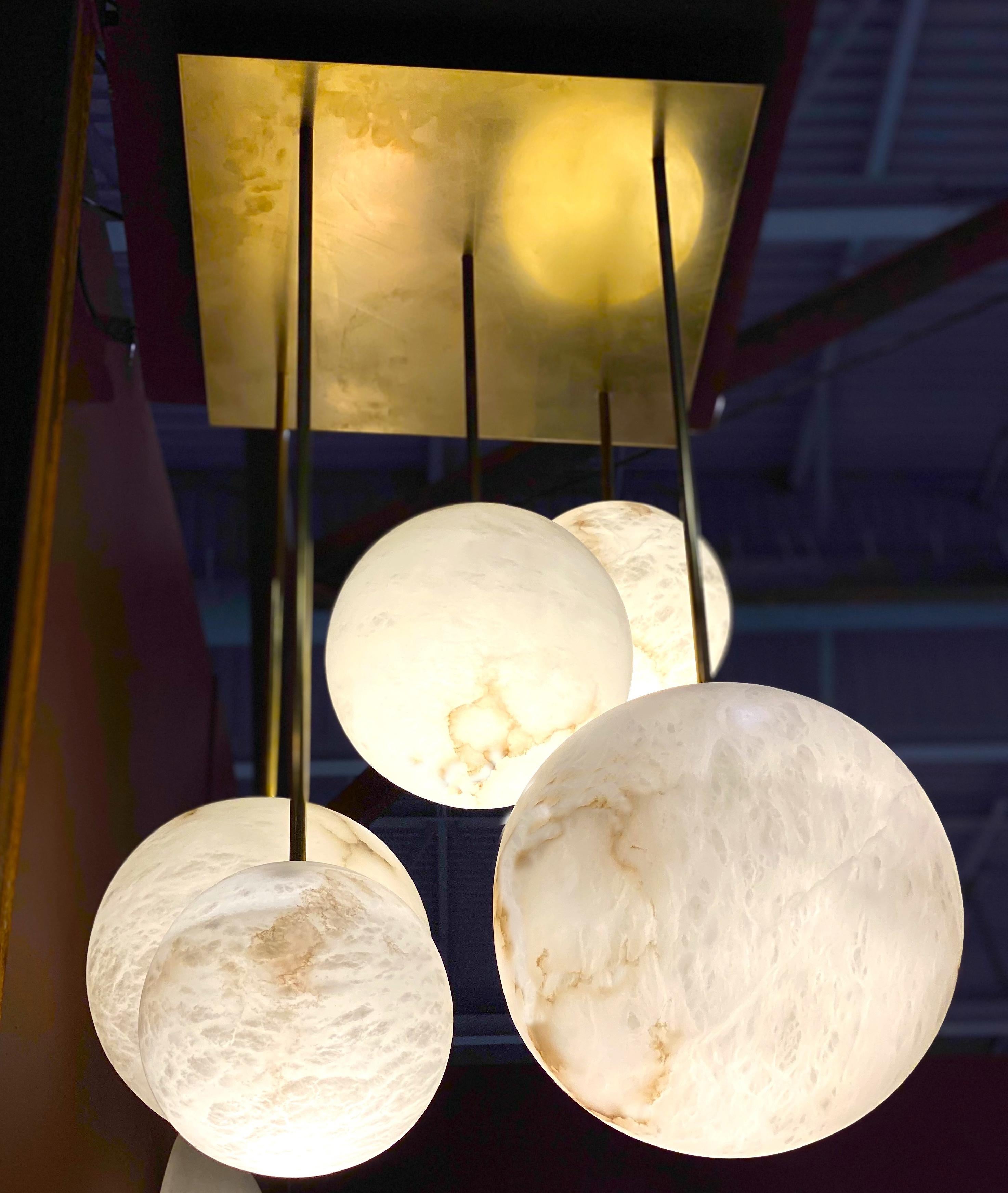Galaxy Contemporary Italian Alabaster Marble Globe Chandelier