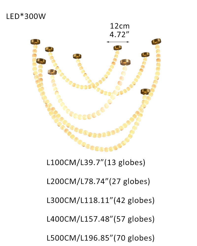 Modern LED Natural Alabaster Globes Beads Hanging Chandelier Indoor Lighting Fixture