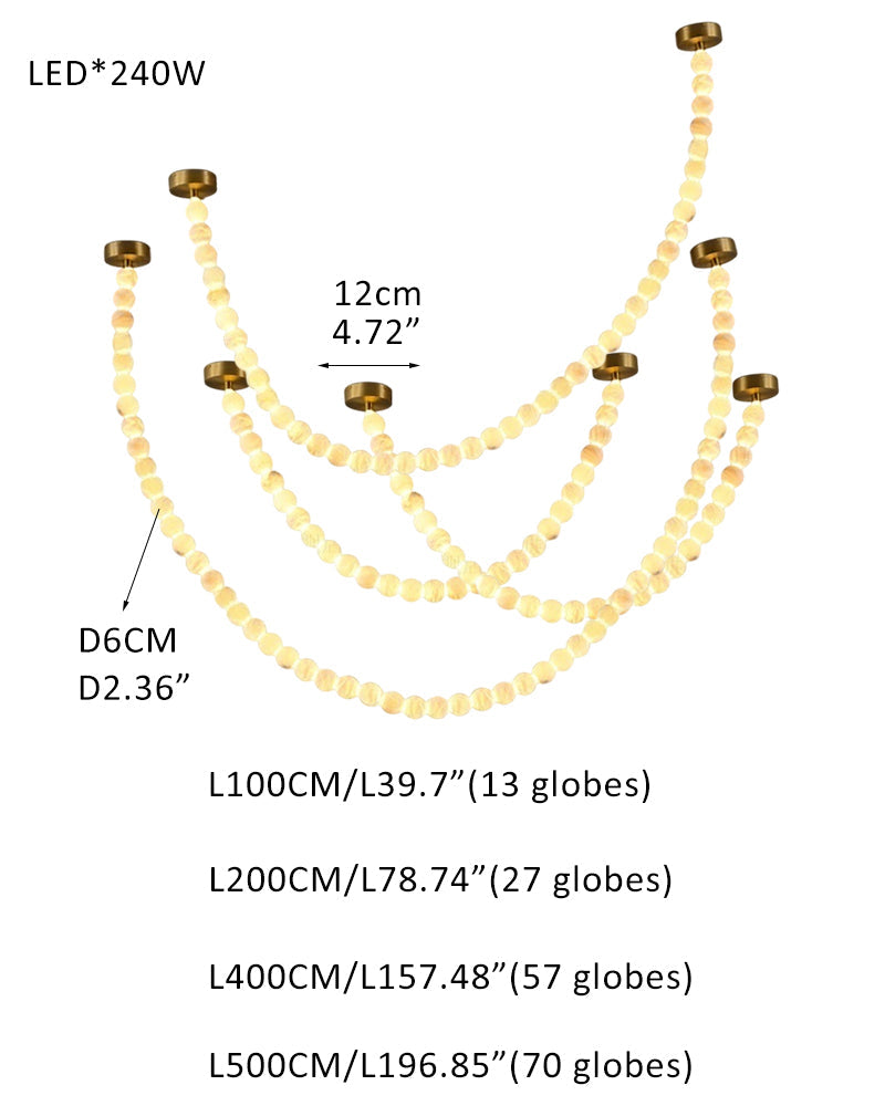 Modern LED Natural Alabaster Globes Beads Hanging Chandelier Indoor Lighting Fixture