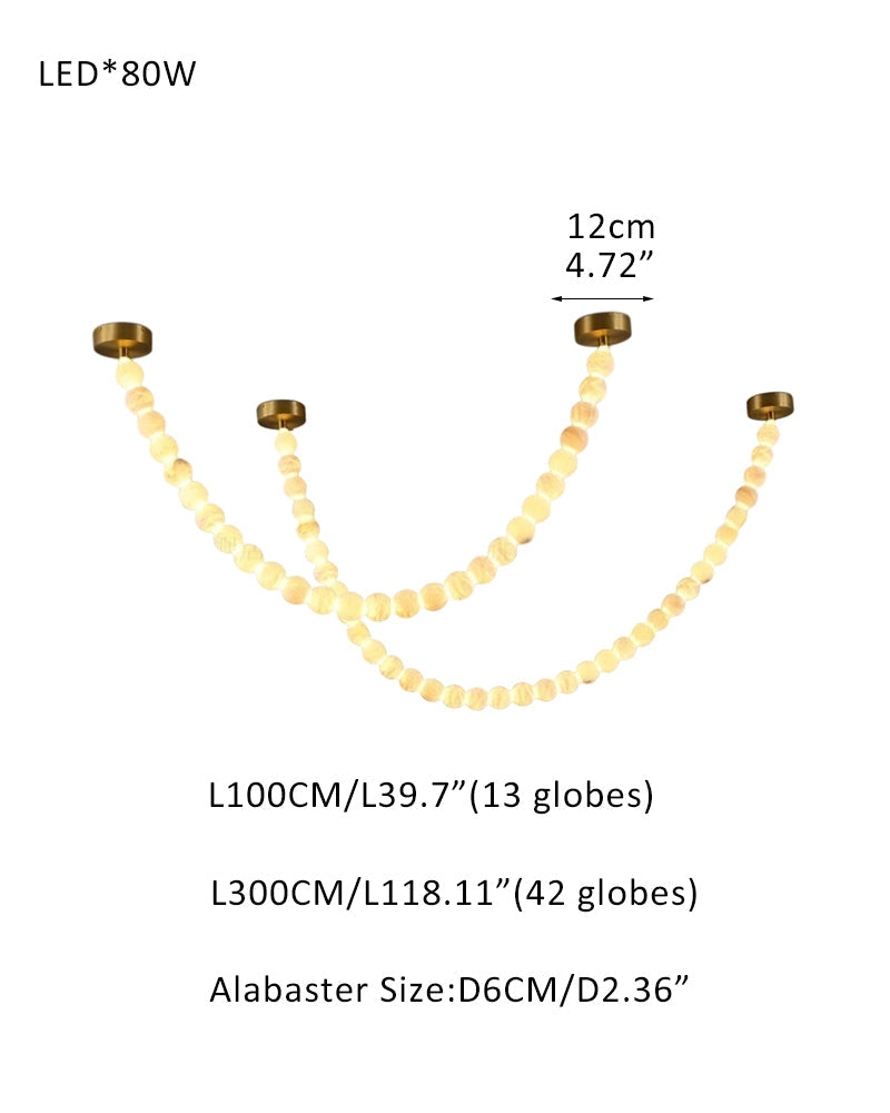 Modern LED Natural Alabaster Globes Beads Hanging Chandelier Indoor Lighting Fixture