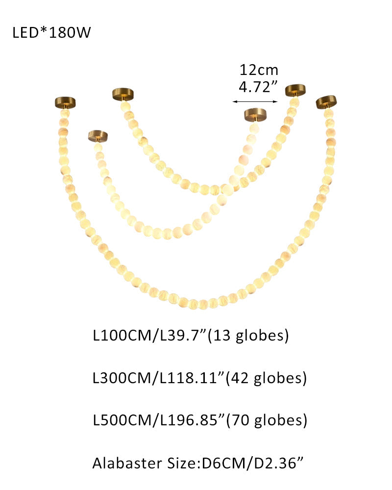 Modern LED Natural Alabaster Globes Beads Hanging Chandelier Indoor Lighting Fixture