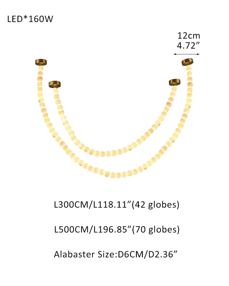 Modern LED Natural Alabaster Globes Beads Hanging Chandelier Indoor Lighting Fixture