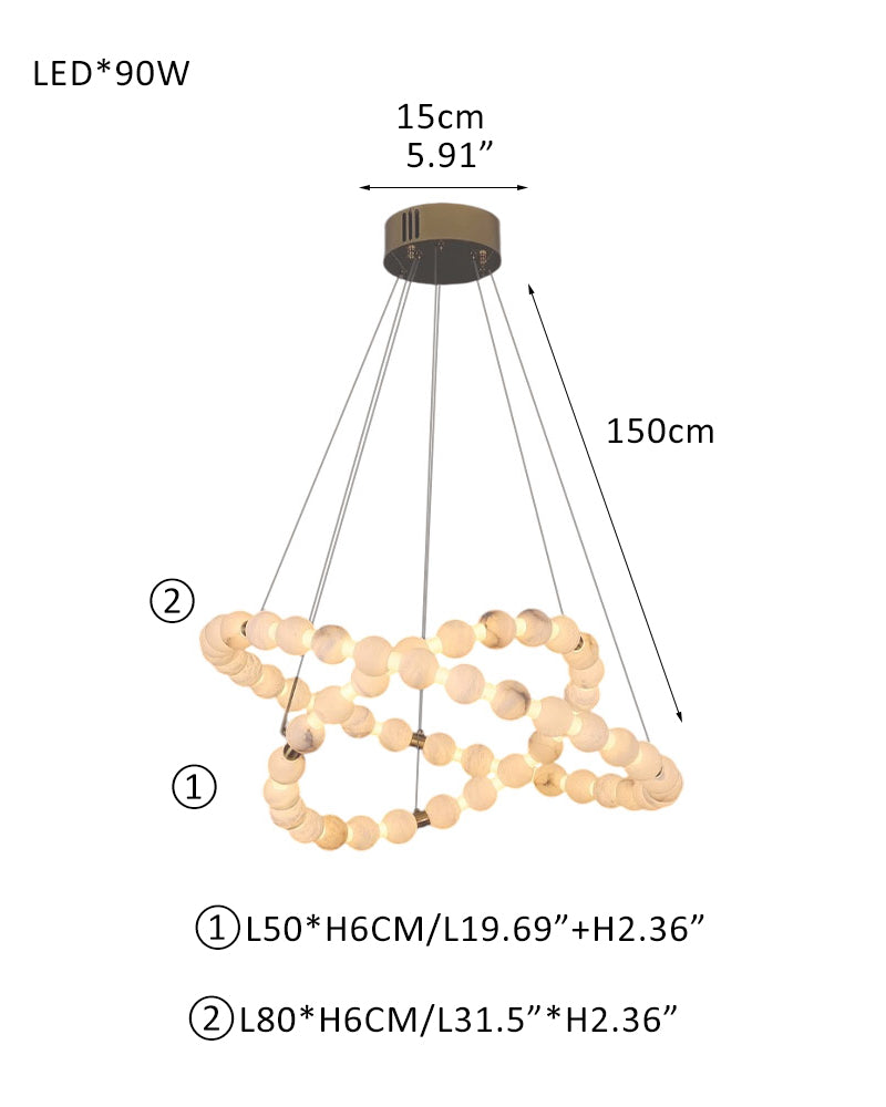 Modern Pearl Alabaster Necklace Circle Double Chandelier by dimming