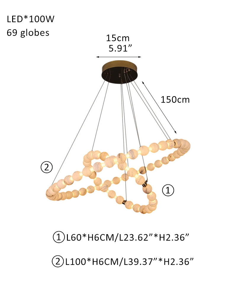 Modern Pearl Alabaster Necklace Circle Triple Chandelier with Dia 60+80+100cm