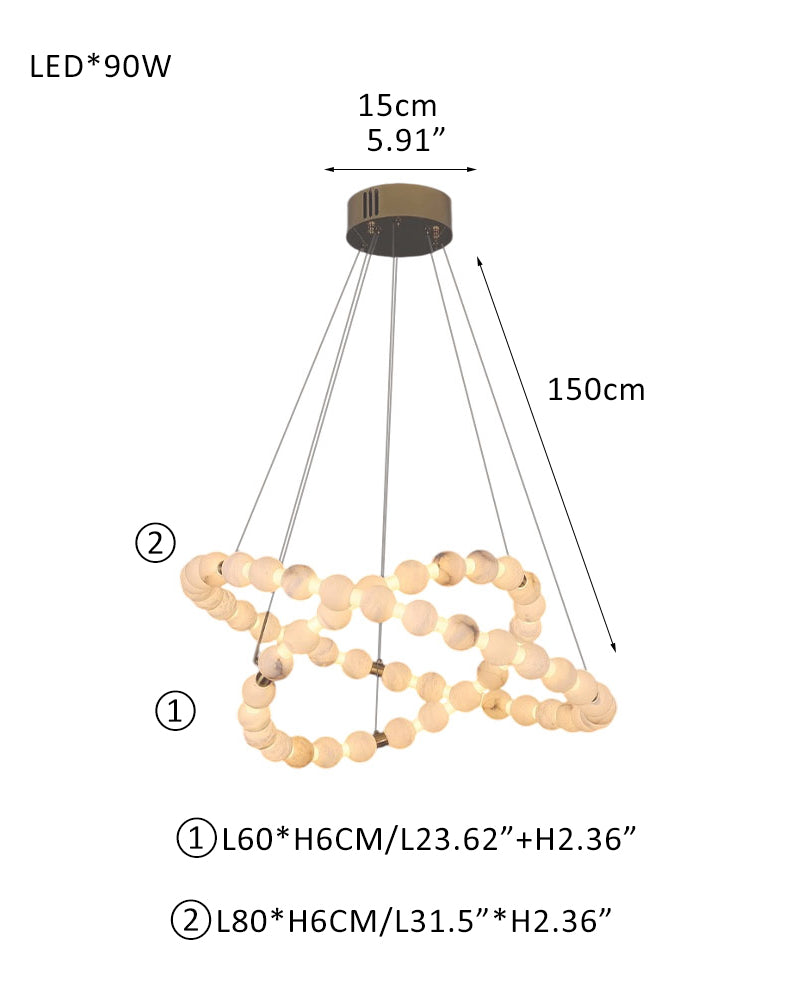 Modern Pearl Alabaster Necklace Circle Double Chandelier by dimming