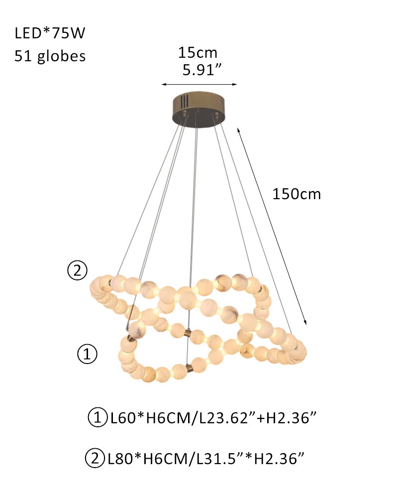 Modern Pearl Alabaster Necklace Circle Triple Chandelier with Dia 60+80+100cm