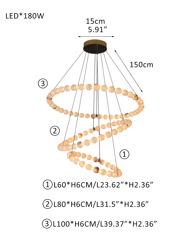 Modern Pearl Alabaster Necklace Circle Double Chandelier by dimming