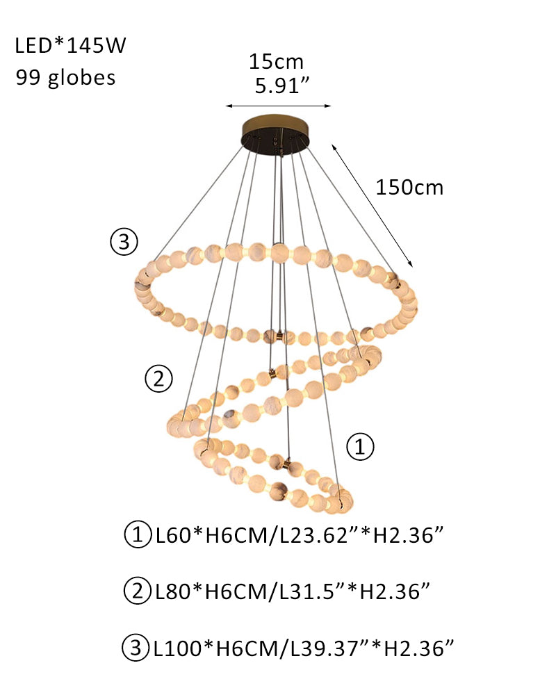 Modern Pearl Alabaster Necklace Circle Triple Chandelier with Dia 60+80+100cm